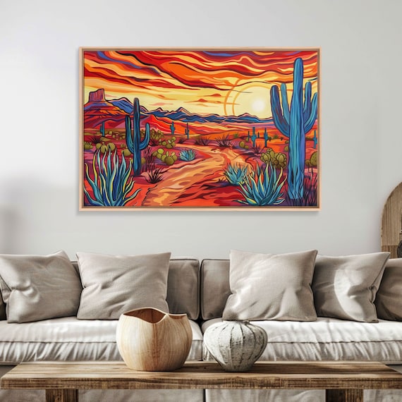 Mid Centry Modern Pop Art Style Desert Landscape Painting Print Retro Style Wall Art Home Decor Desert Wall Art Arizona Art
