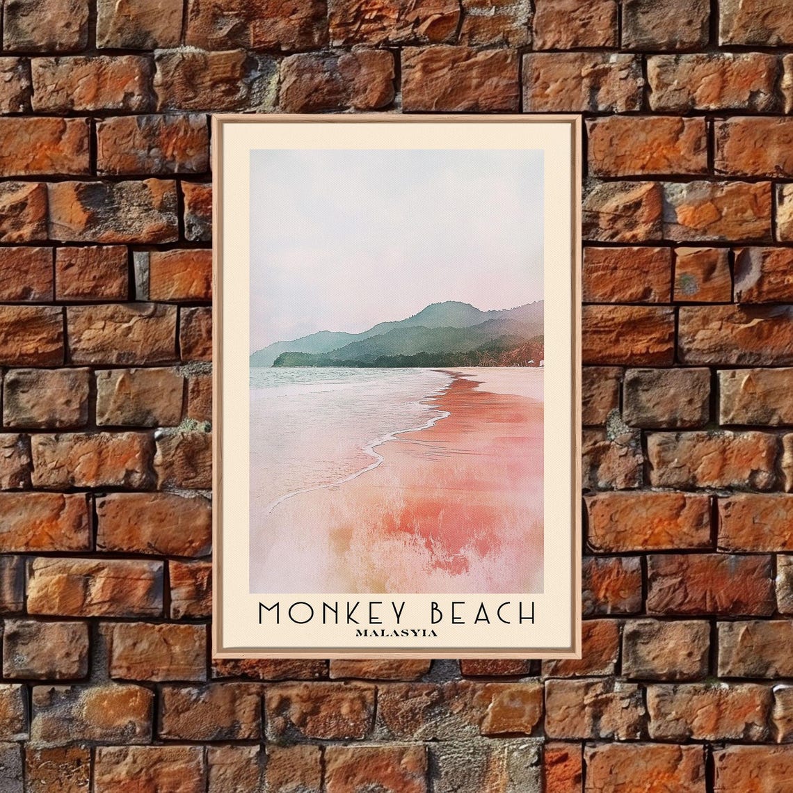 Monkey Beach Malaysia Sunset Calm Shore Palm Hills Watercolor Poster - Image 4
