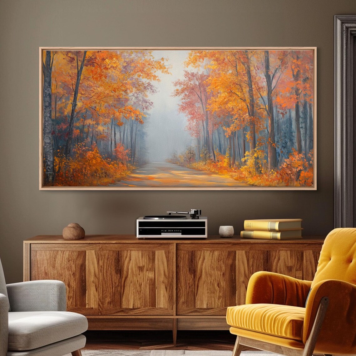 Fall In The Forest Moody Autumn Trees Misty Road Landscape Poster