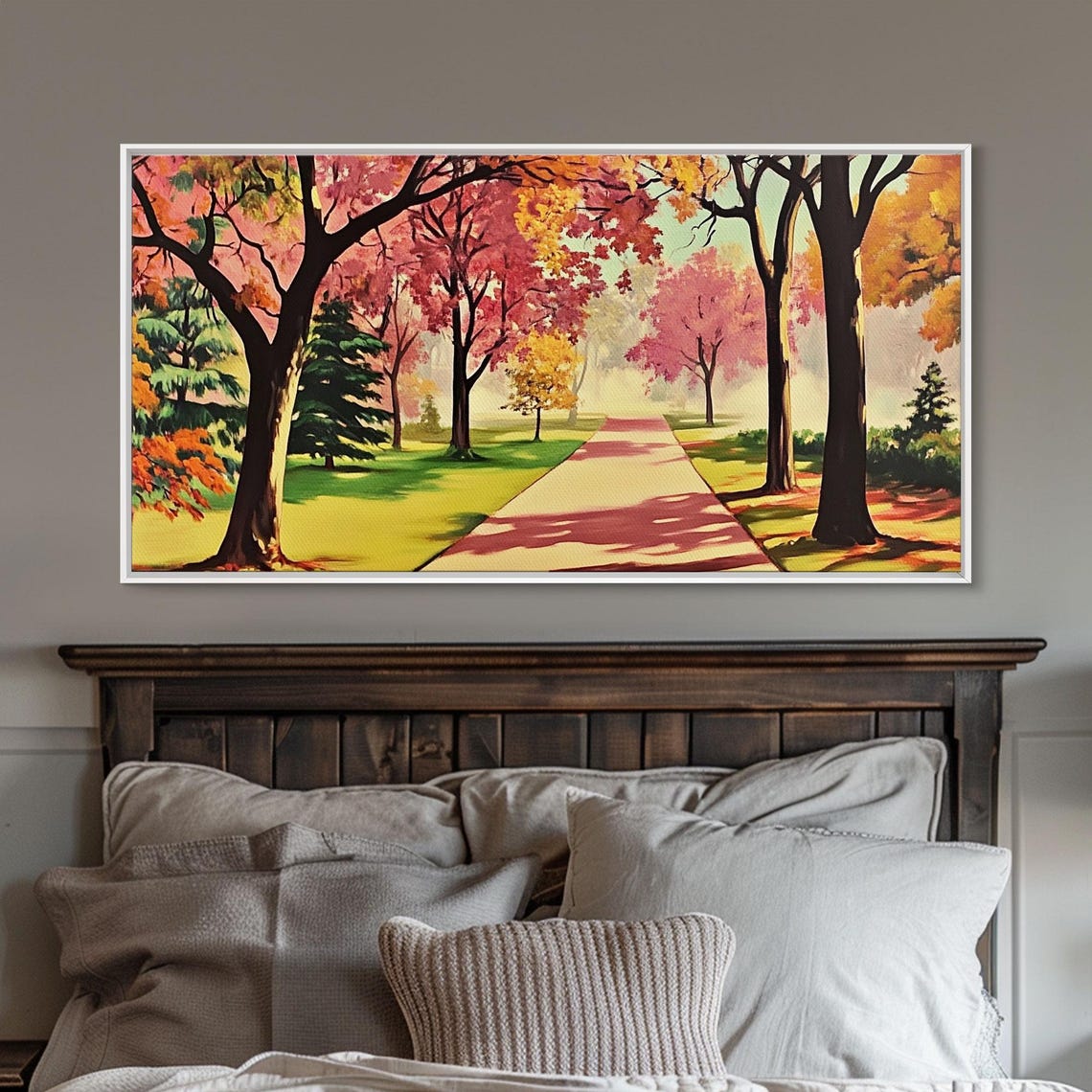Colorful Autumn Park Path Sunlit Fall Trees Landscape Art Poster - Image 5