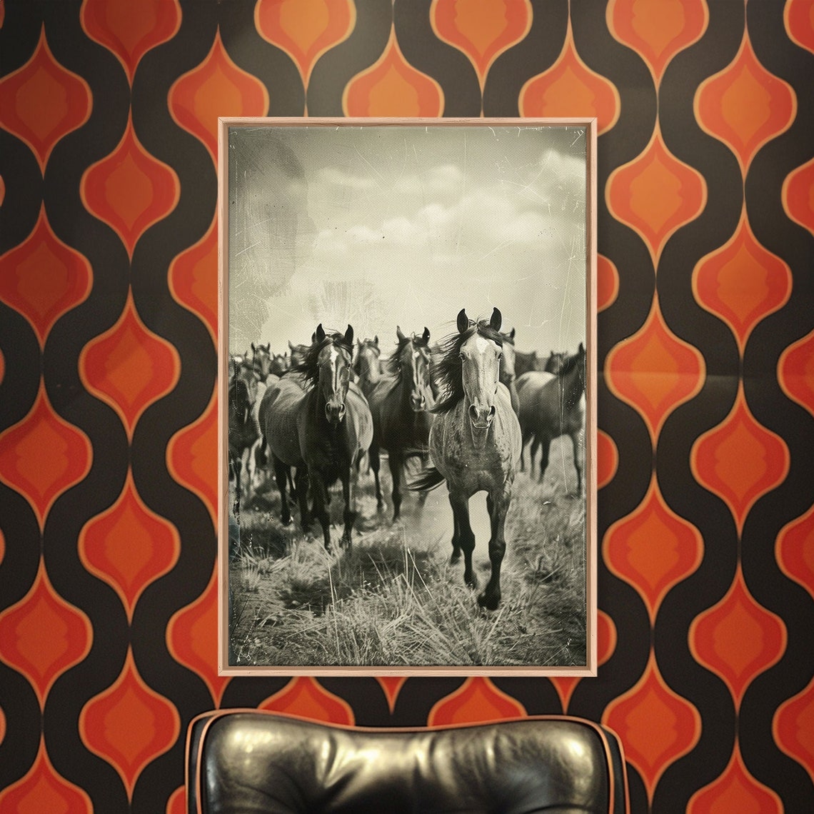 Wild Horses Running Sepia Vintage Herd Prairie Rustic Wall Poster - Image 4