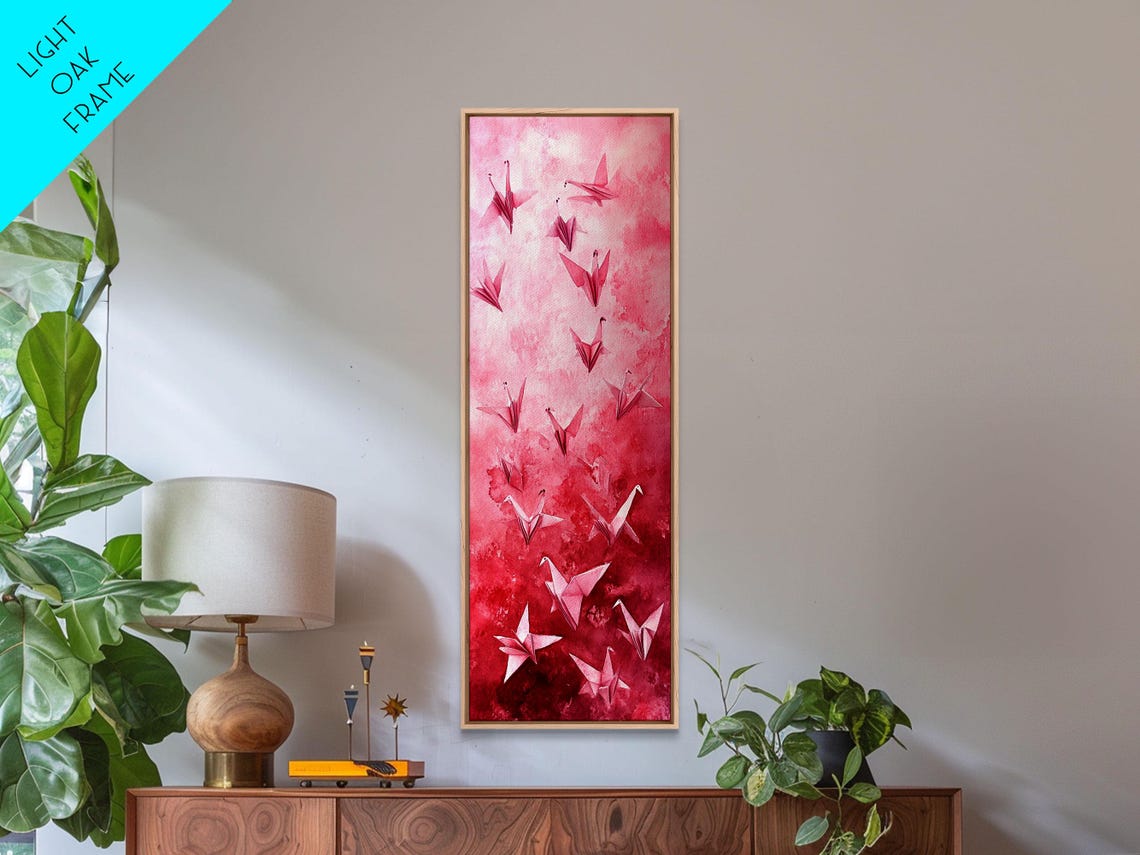 Pink Origami Cranes Watercolor Zen Paper Birds Lucky Wall Art - Image 5