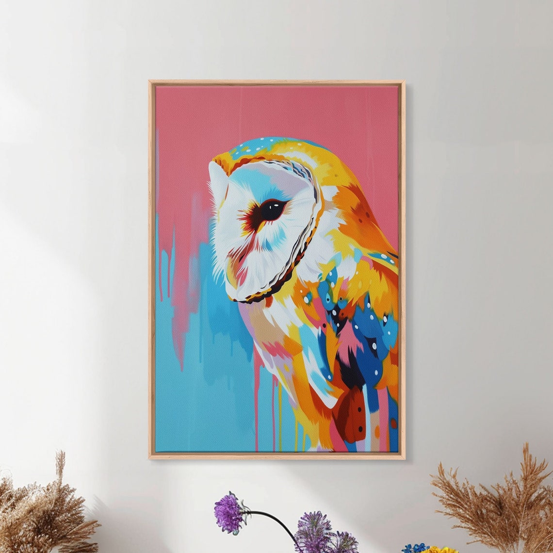 Colorful Barn Owl Pop Art On Pink And Blue Background Bird Poster - Image 2