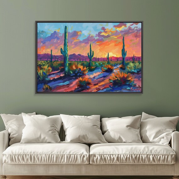 Sunset In The Desert Framed Print Out In The Desert Southwestern Decor Watercolor Painting Original Painting