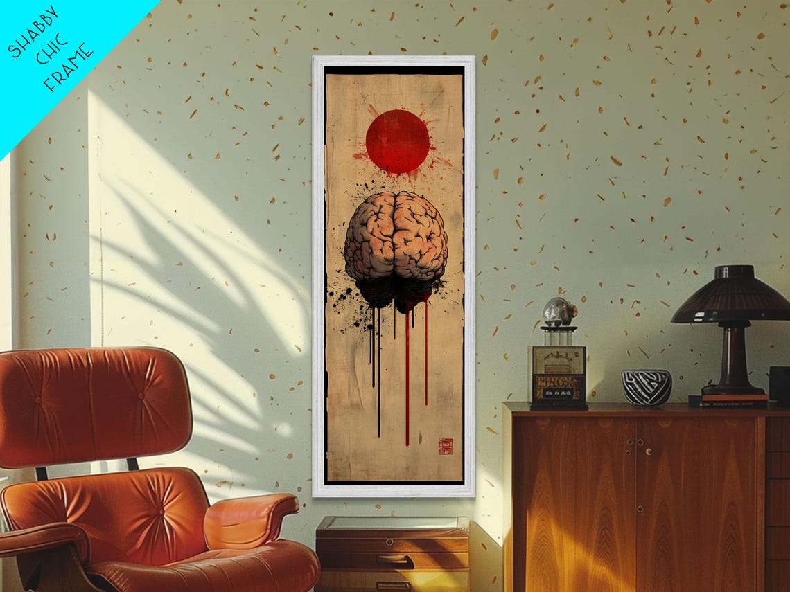 Japanese Ink Brain Art Red Sun Science Abstract Moody Wall Print - Image 4