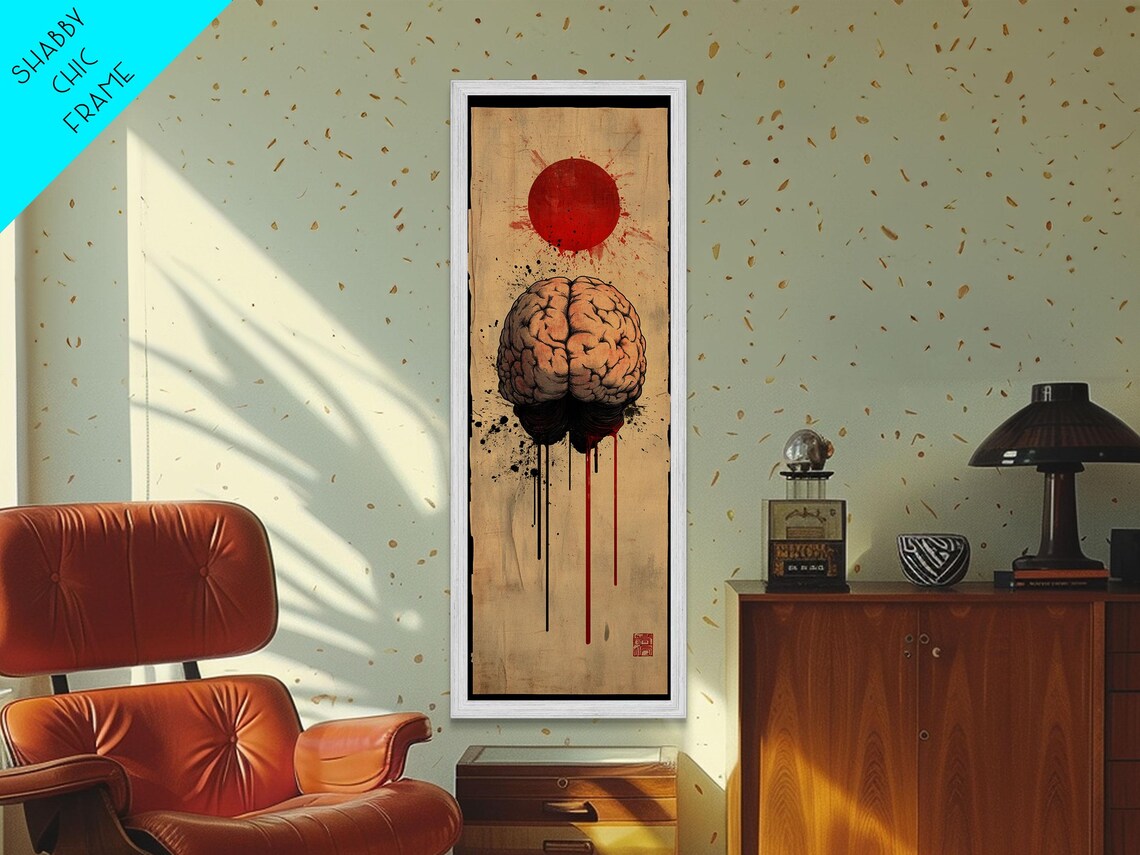 Red Sun Brain Framed Print Abstract Science Wall Art Moody Therapy Artwork Vertical Wabi Sabi Decor Living Room Art - Image 4