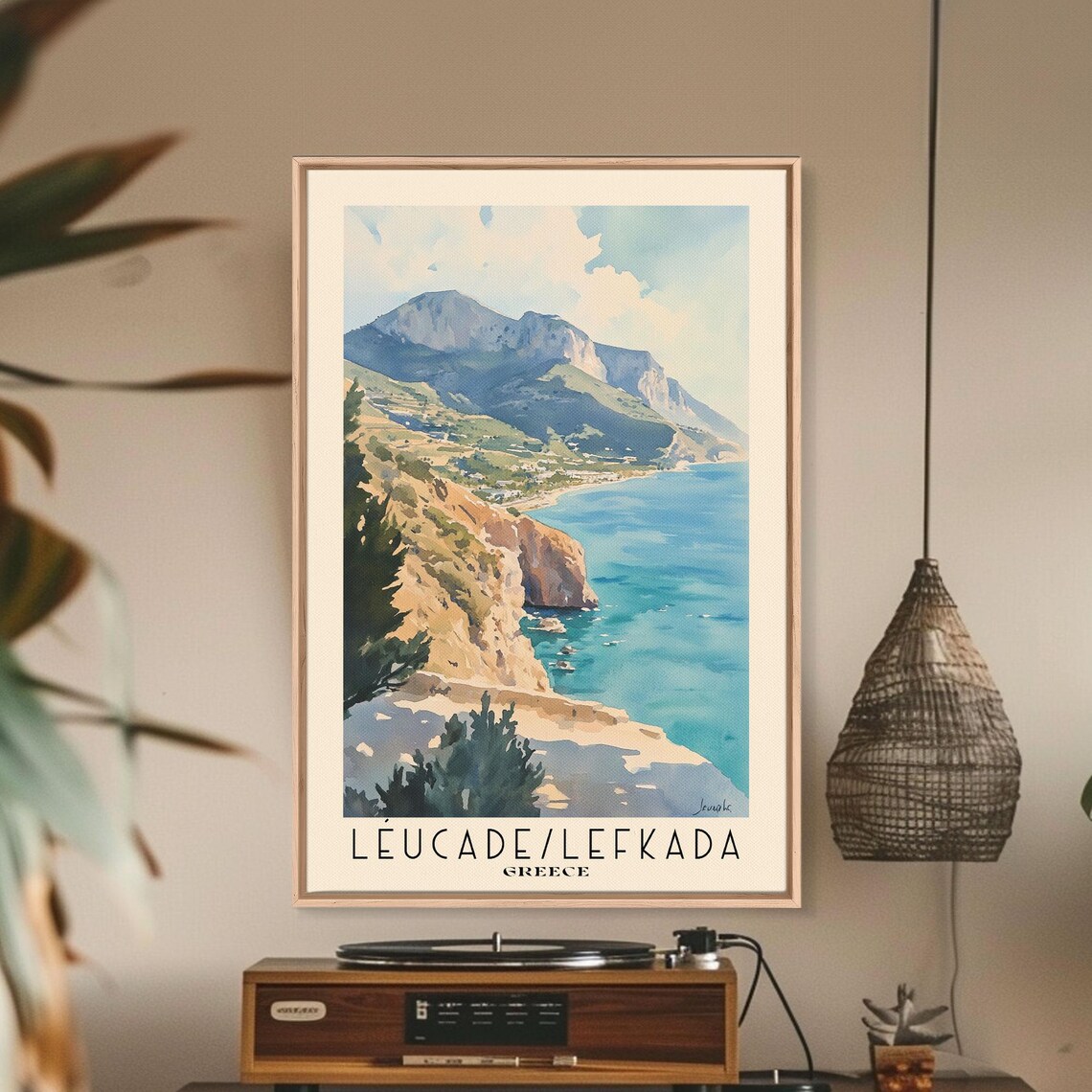 Lefkada Greece Dramatic Cliff Coast Big Mountains Turquoise Cove Poster