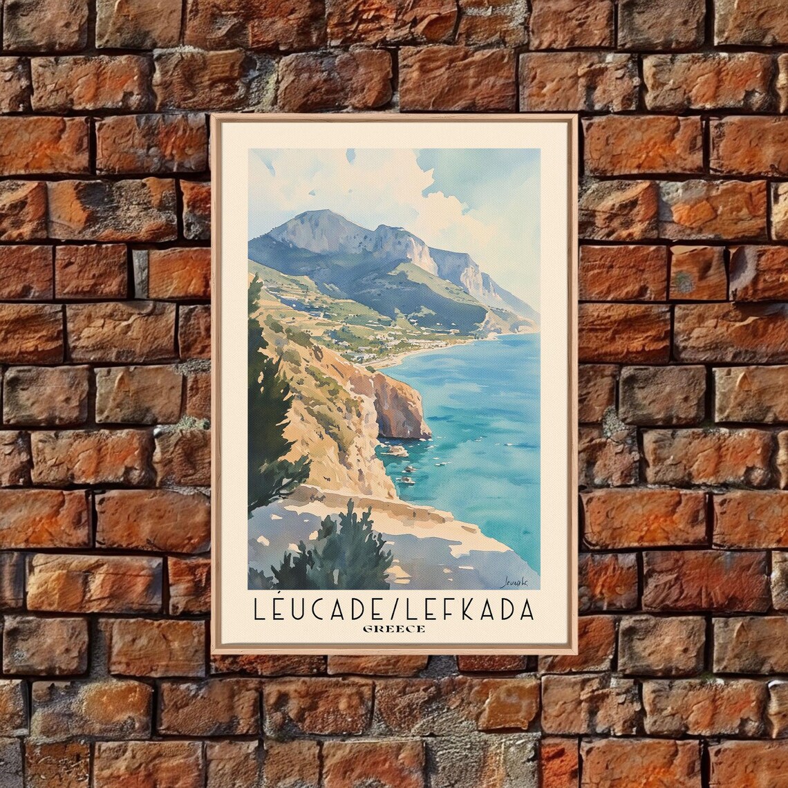 Lefkada Greece Dramatic Cliff Coast Big Mountains Turquoise Cove Poster - Image 4