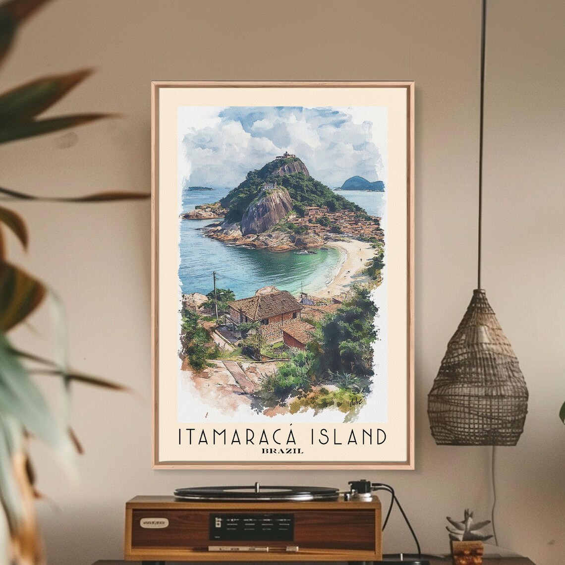 Itamaraca Island Brazil Hilltop Village Beach Cove Watercolor Poster
