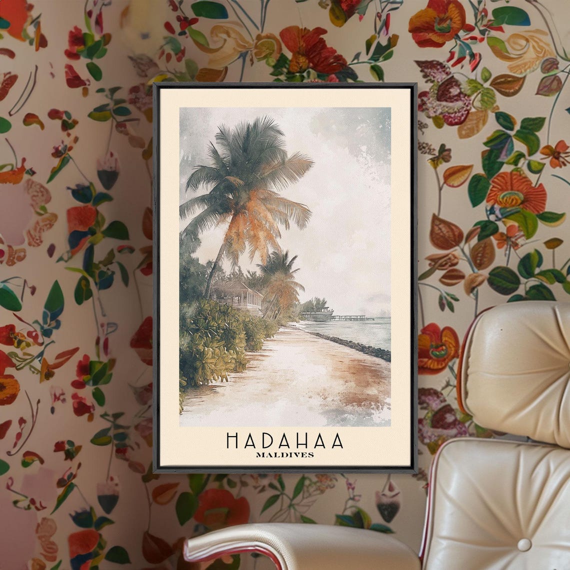 Hadahaa Maldives Palm Beach Path Island Watercolor Tropical Poster - Image 2