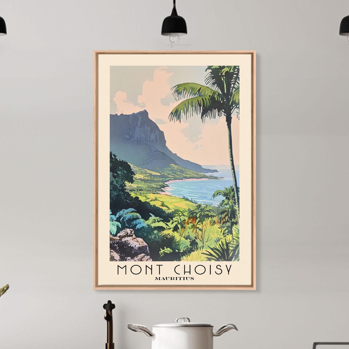 Mont Choisy Mauritius Green Coastline Palm Mountain Watercolor Poster - Image 6