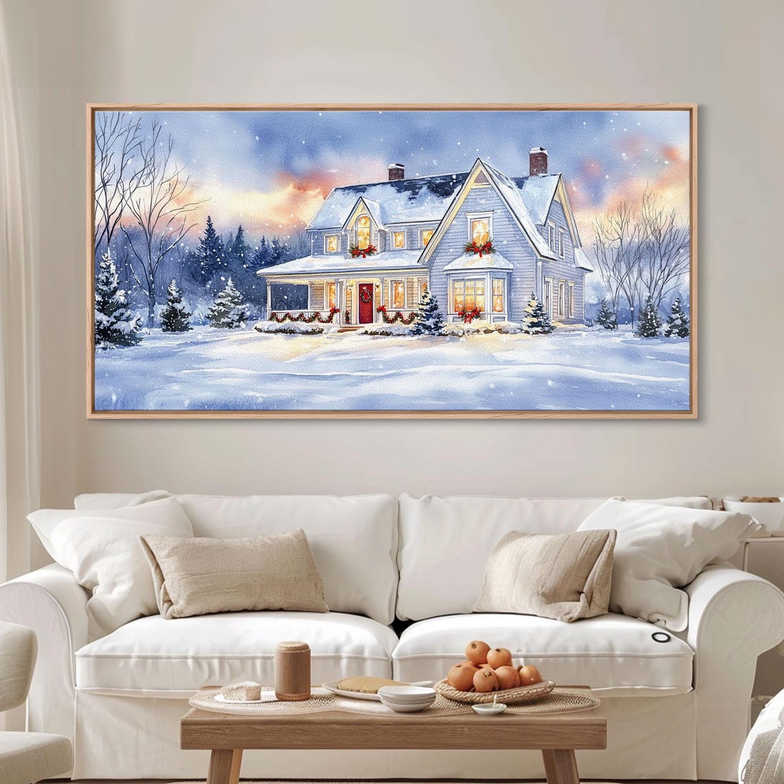 Cozy Winter Cottage Snow Christmas Lights Glowing Windows Art Print - Image 5