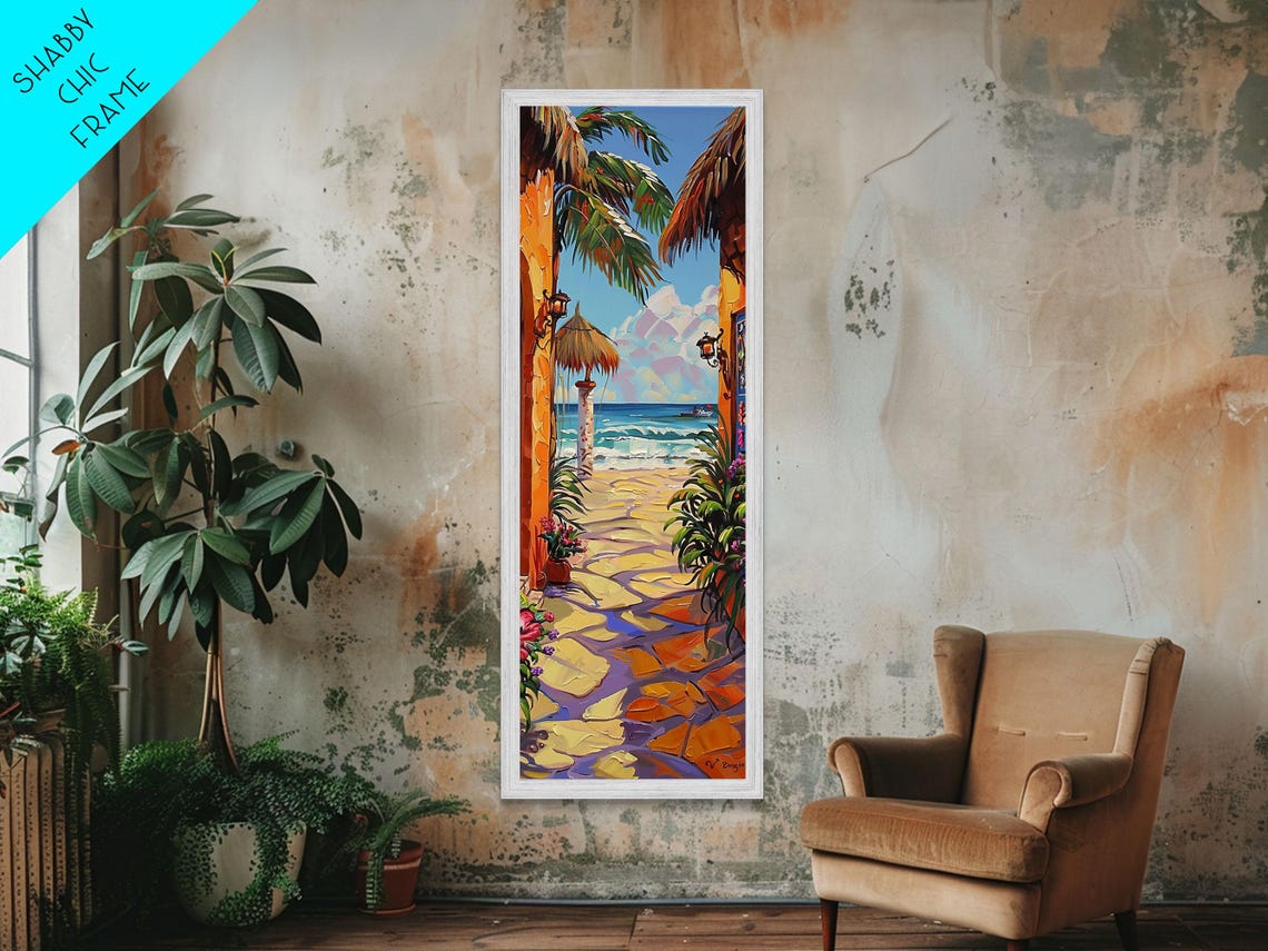 Tropical Beach Stone Pathway Palm Trees Palapa Umbrella Travel Poster - Image 5