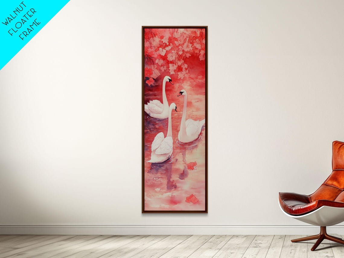 Three White Swans On Pink Water Elegant Romantic Bird Water Wall Art