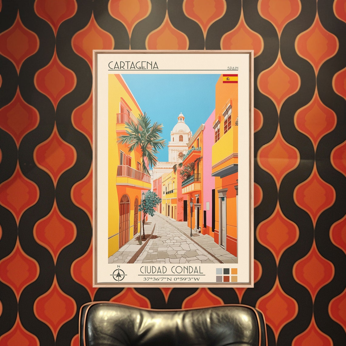 Cartagena Spain Sunny Cobblestone Alley Palm Trees Old Town Poster - Image 3