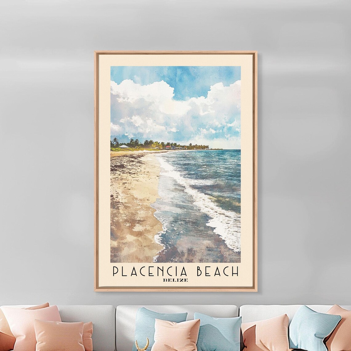 Placencia Beach Belize Long Sandy Shore Blue Surf Ocean View Travel Poster - Image 3