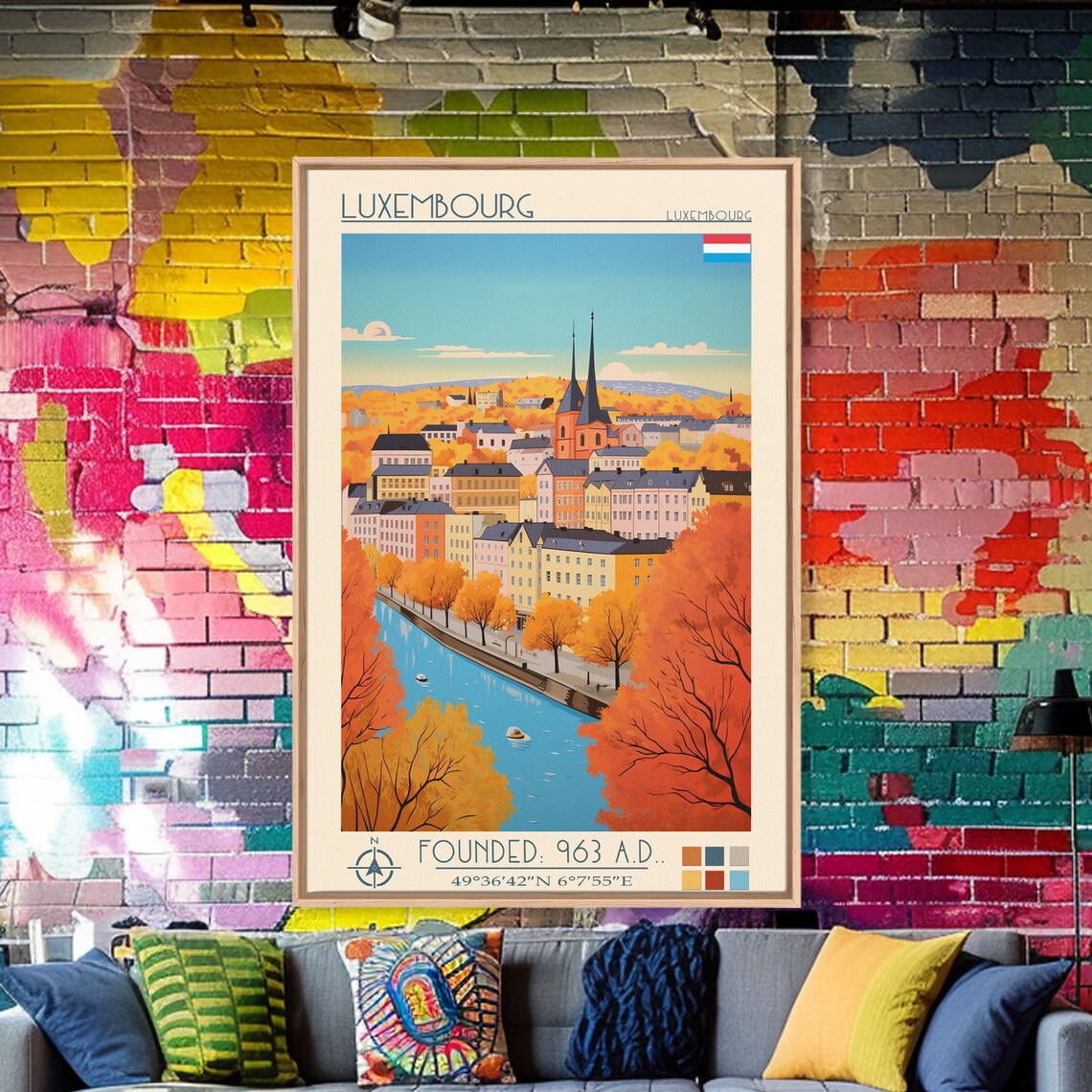 Luxembourg City Autumn River Old Town Golden Trees Travel Poster - Image 3