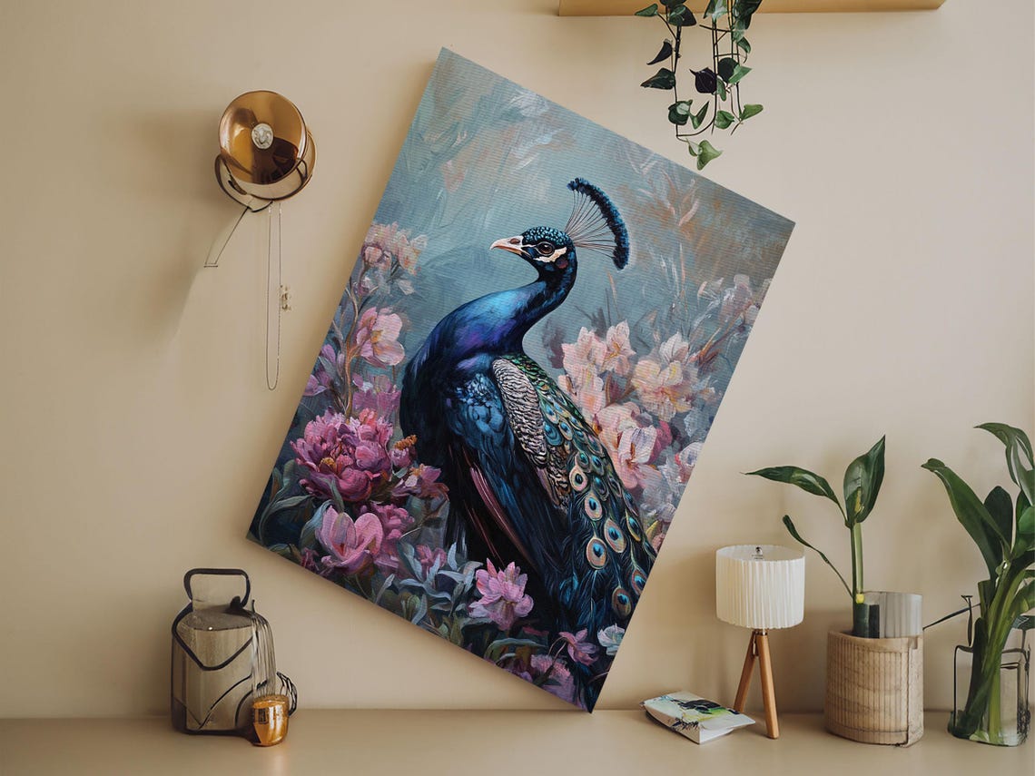 Peacock Pink Blossoms Botanical Bird Chinoiserie Elegant Floral Poster - Image 6