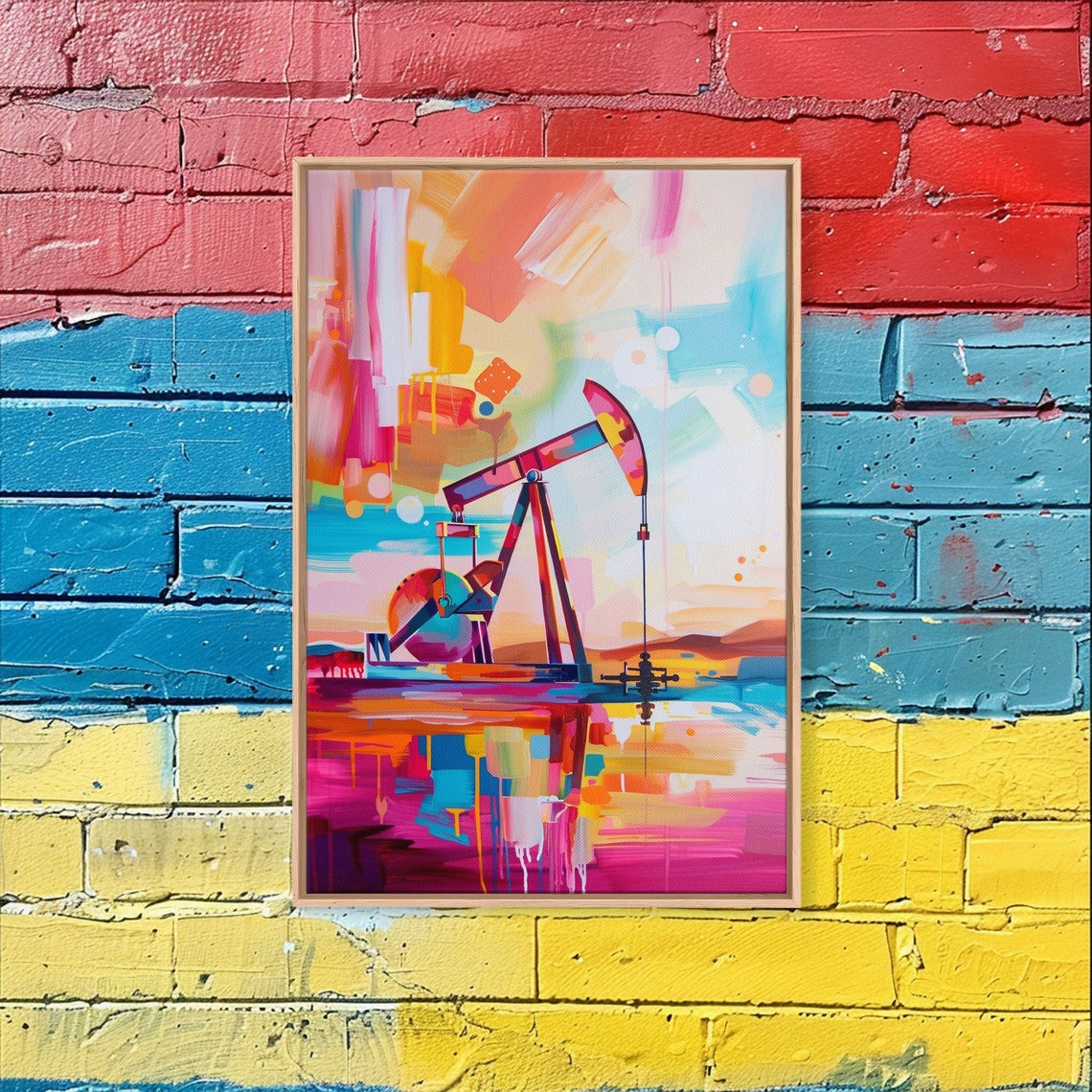 Colorful Abstract Oil Pump Jack Sunset Industrial Pop Art Wall Poster - Image 5