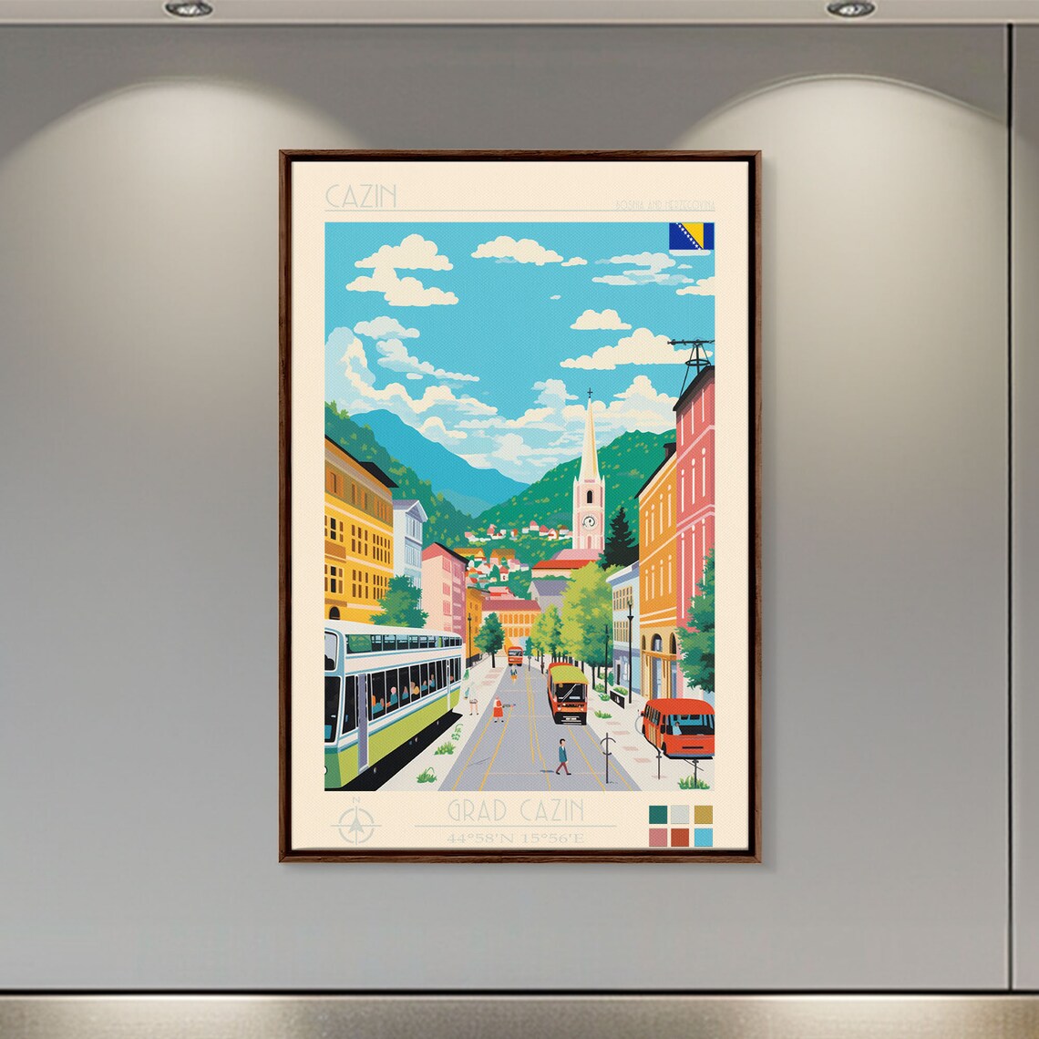 Cazin Bosnia Herzegovina Mountain Streetcar View Vintage Travel Poster - Image 3