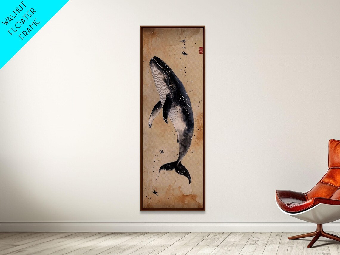 Humpback Whale Breaching Sepia Ink Wash Vintage Nautical Wall Art - Image 6