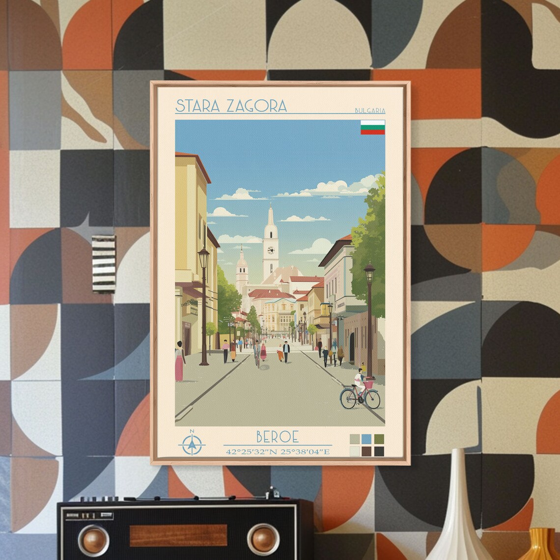 Stara Zagora Bulgaria Old Town Street Clock Tower View Travel Poster - Image 3