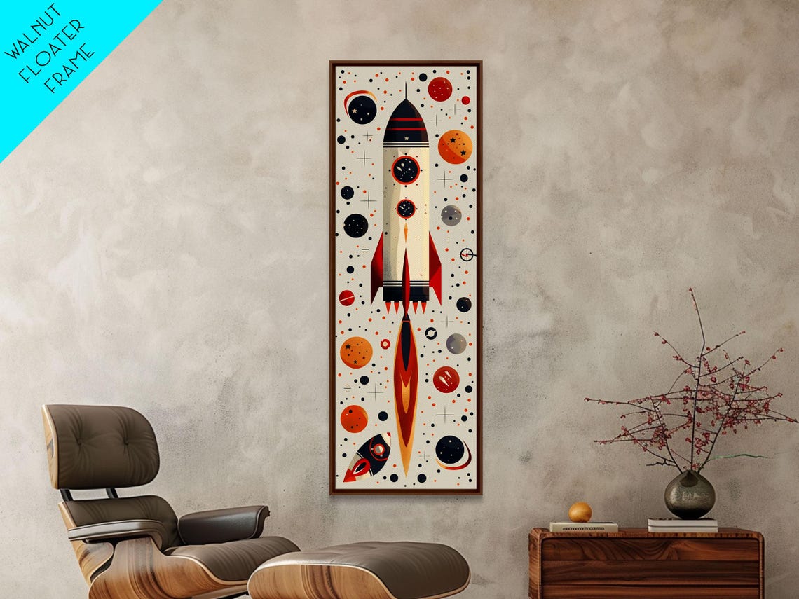 Retro Atomic Age Rocket Ship With Planets And Stars Nursery Art Poster - Image 5