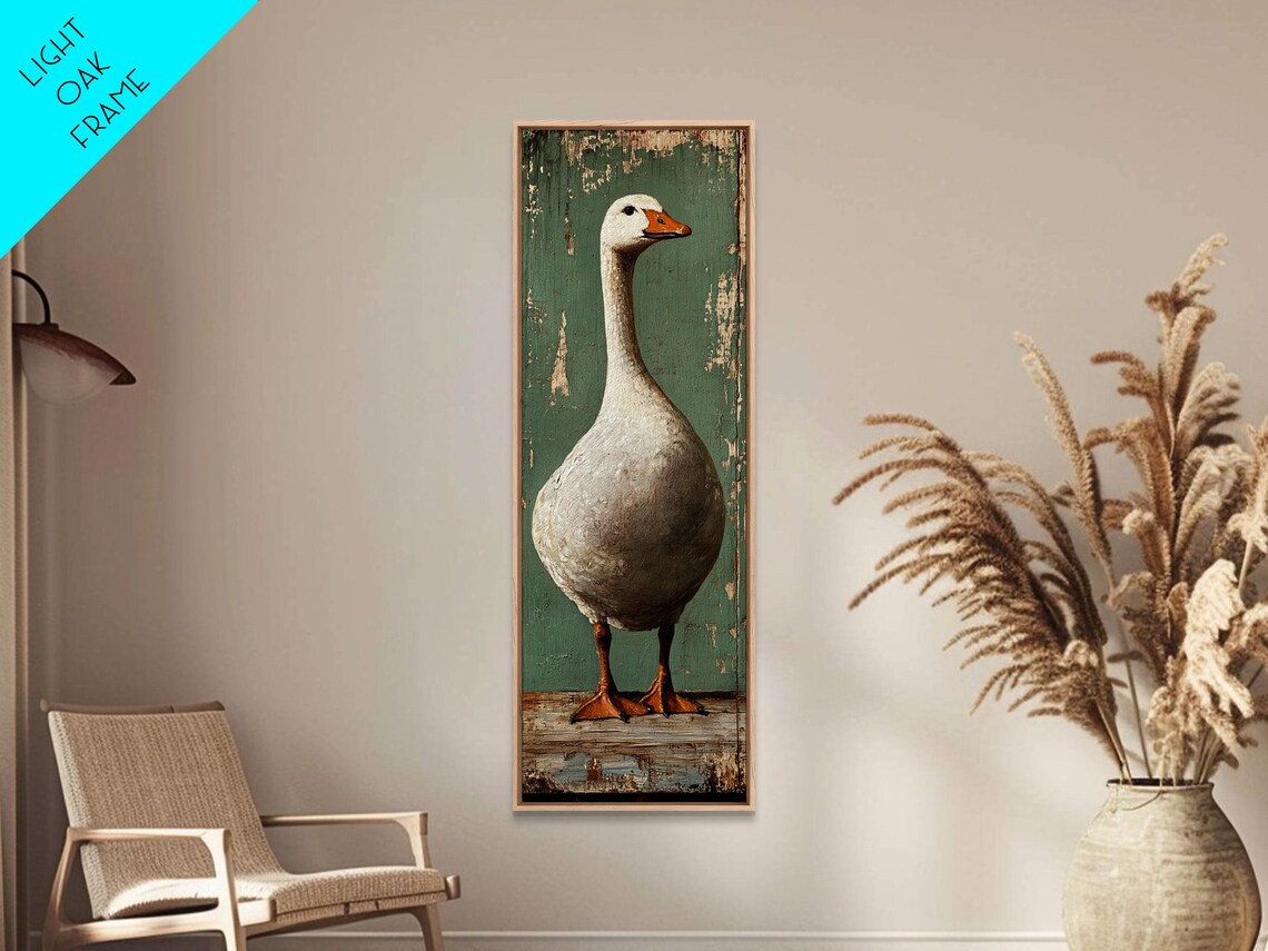 White Goose Folk Art Distressed Teal Farmhouse Rustic Wall Art - Image 2