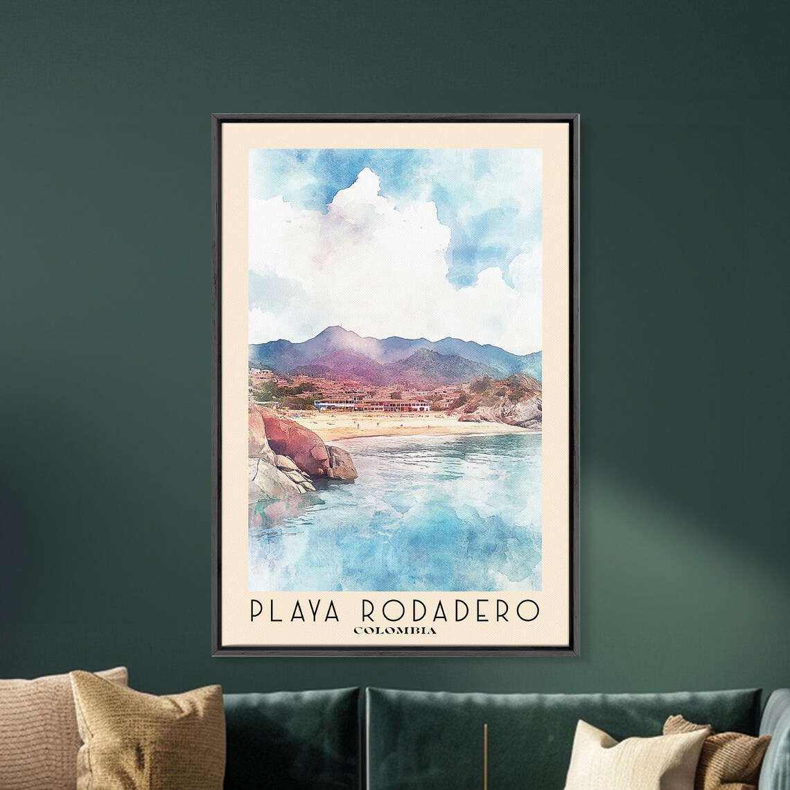 Playa Rodadero Colombia Blue Cove Smooth Boulders Watercolor Travel Poster - Image 5