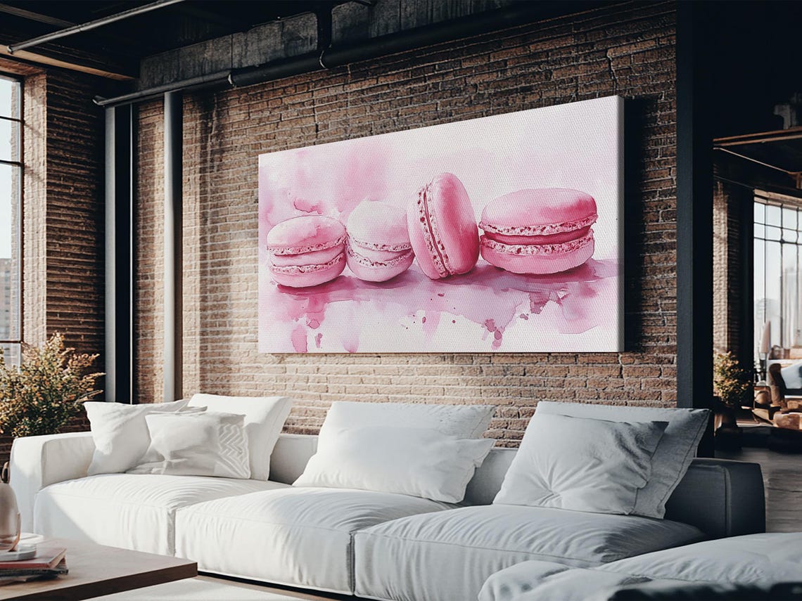 Pink French Macarons Watercolor Painting Sweet Dessert Kitchen Poster - Image 2