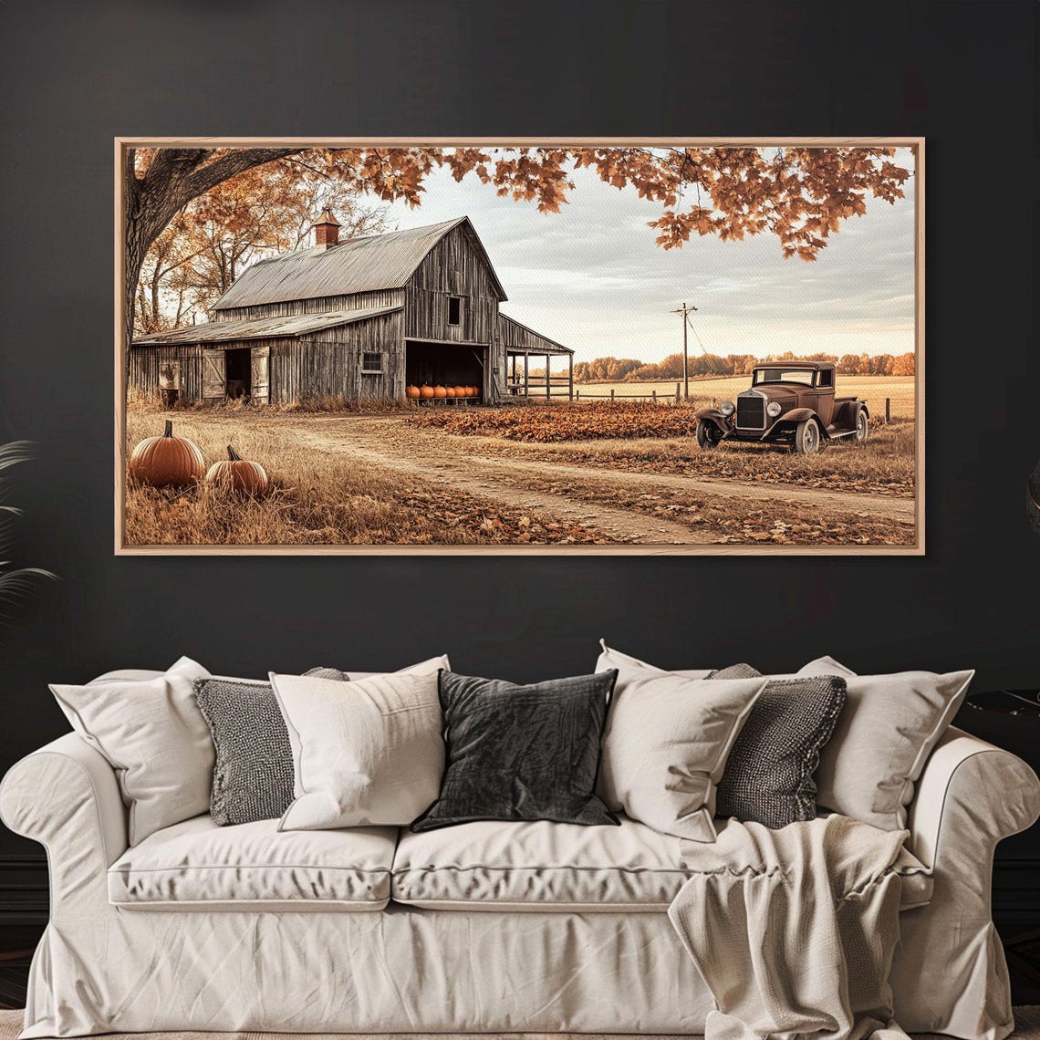 Weathered Barn Vintage Truck Pumpkins Rustic Autumn Farm Wall Art - Image 3