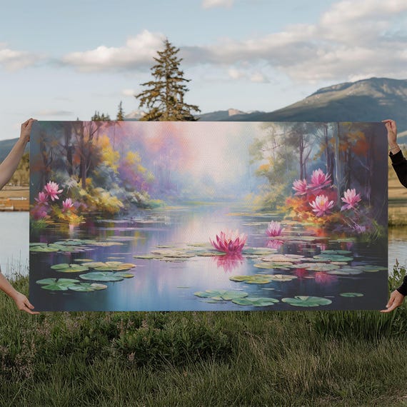 Pond Art Lake Wall Print Fantasy Wall Art Water Lilies Wall Art Panoramic Art Wall Art Art Landscape Art Friendship Gift