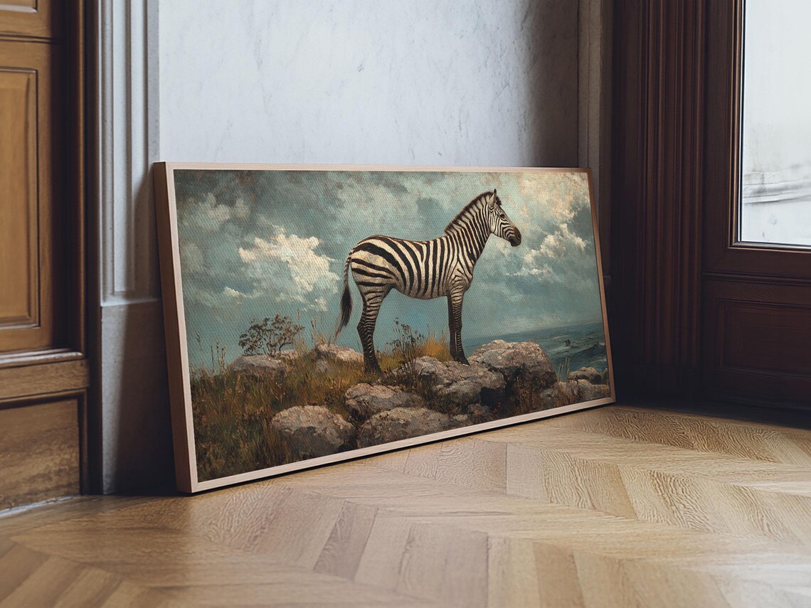 Whimsical Zebra Vintage Oil Painting, Animal Art Print - Image 6