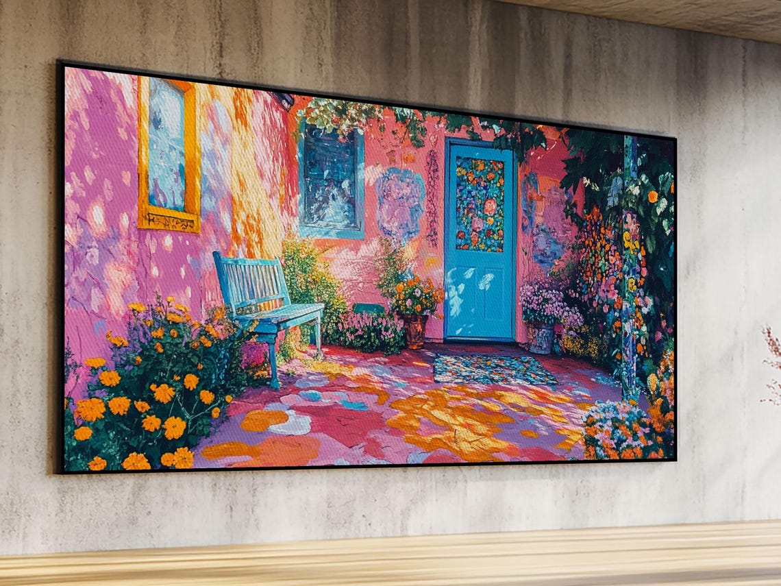 Vibrant Cottage Garden Courtyard Floral Sunny Patio Travel Poster - Image 2