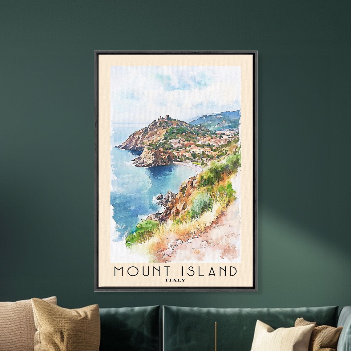 Mount Island Italy Rugged Headland Blue Bay Watercolor Travel Poster - Image 5