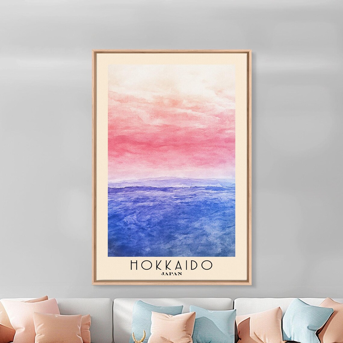 Hokkaido Japan Pink Sunrise Ocean Abstract Seascape Watercolor Art Poster - Image 3