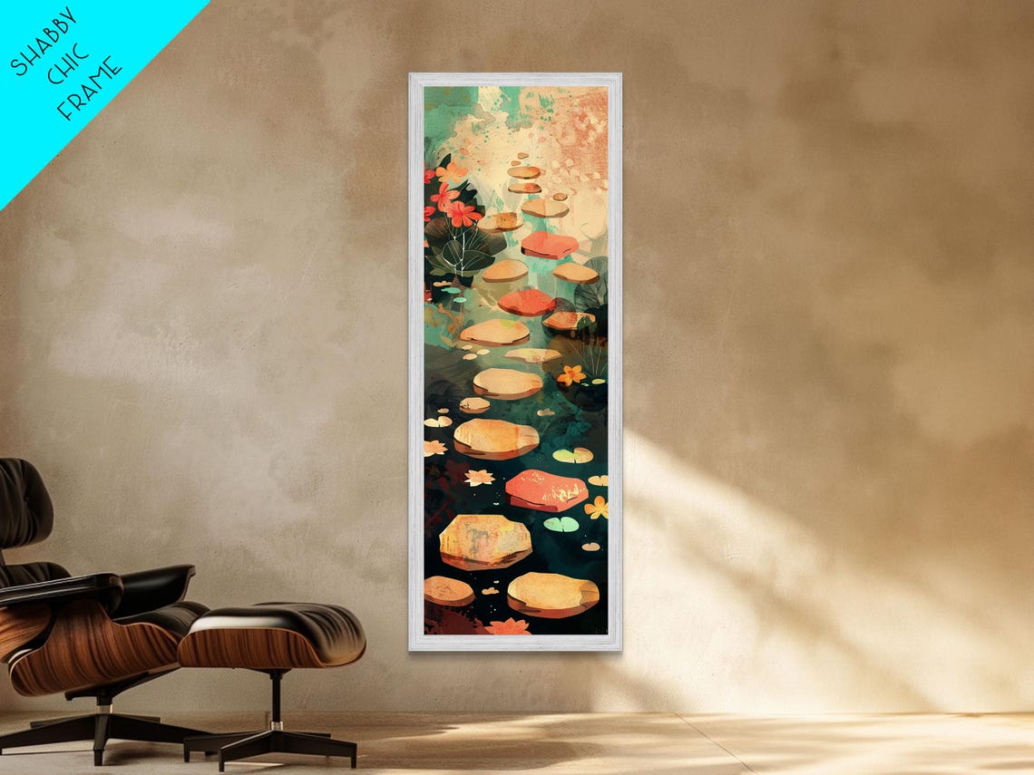Stepping Stones Pond Red Leaves Water Lilies Japanese Art Poster - Image 2
