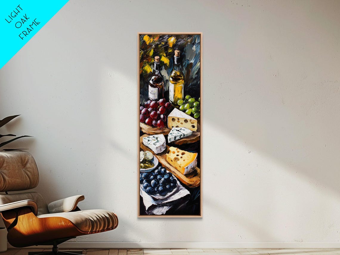 Wine and Cheese Still Life Moody Kitchen Culinary Dining Wall Art - Image 3