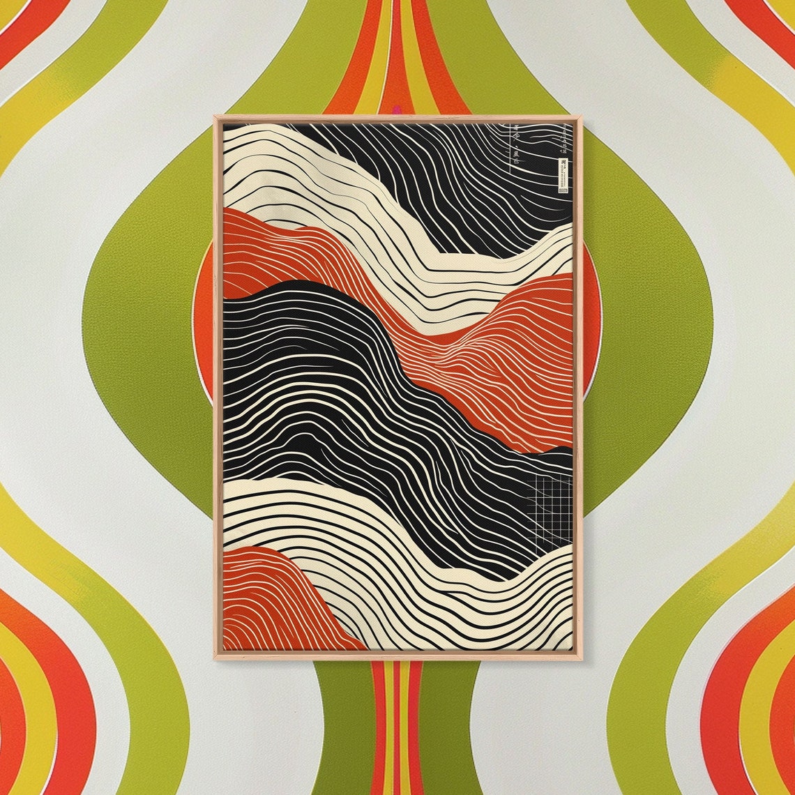 Japandi Ripple Wall Art Print Abstract Wave Lines in Rust Black Cream
