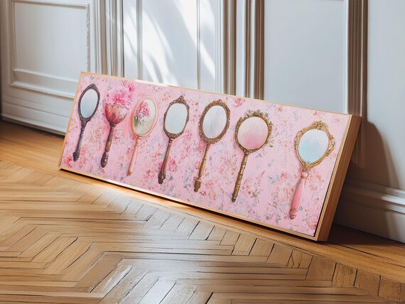 Antique Hand Mirrors Print Vintage Glam Wall Art Feminine Chinoiserie Home Decor Light Pink Wall Art Vertical Artwork Gift