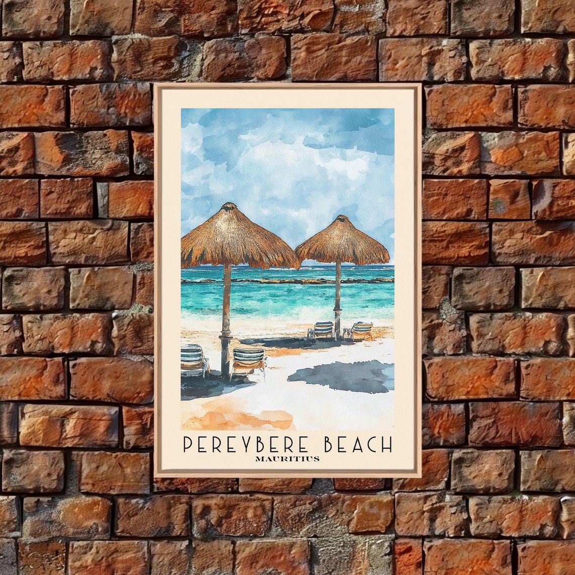 Pereybere Beach Mauritius Thatched Umbrella Turquoise Lagoon Poster - Image 4