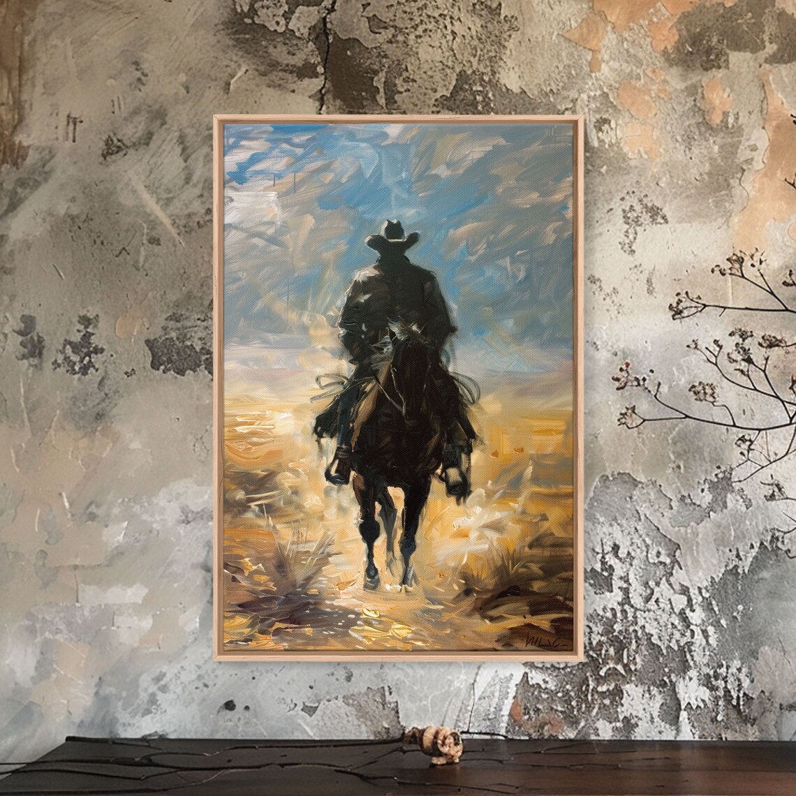 Cowboy Silhouette Riding Into Sunset Dark Western Art Wall Poster - Image 3