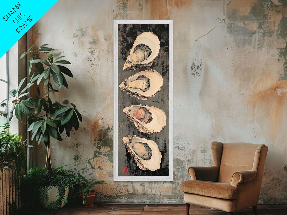 Oyster Shells Vertical Row Black Japanese Style Seafood Wall Art - Image 5