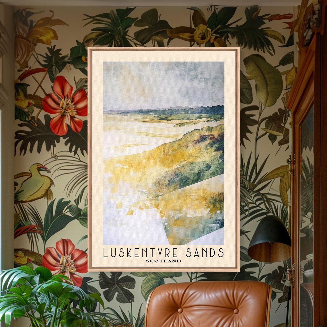 Luskentyre Sands Scotland Golden Dunes Grass Watercolor Abstract Poster - Image 2