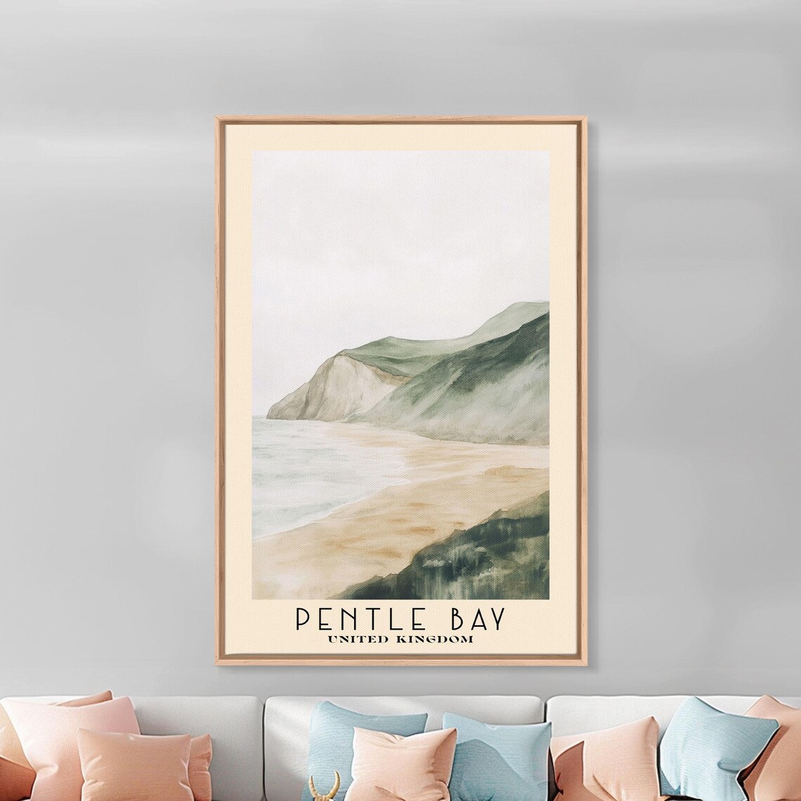Pentle Bay United Kingdom Misty Headland Minimal Watercolor Coast Poster - Image 3