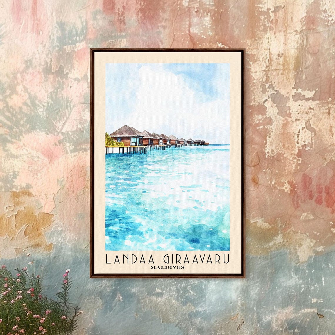 Landaa Giraavaru Maldives Overwater Bungalows Lagoon Watercolor Poster - Image 4