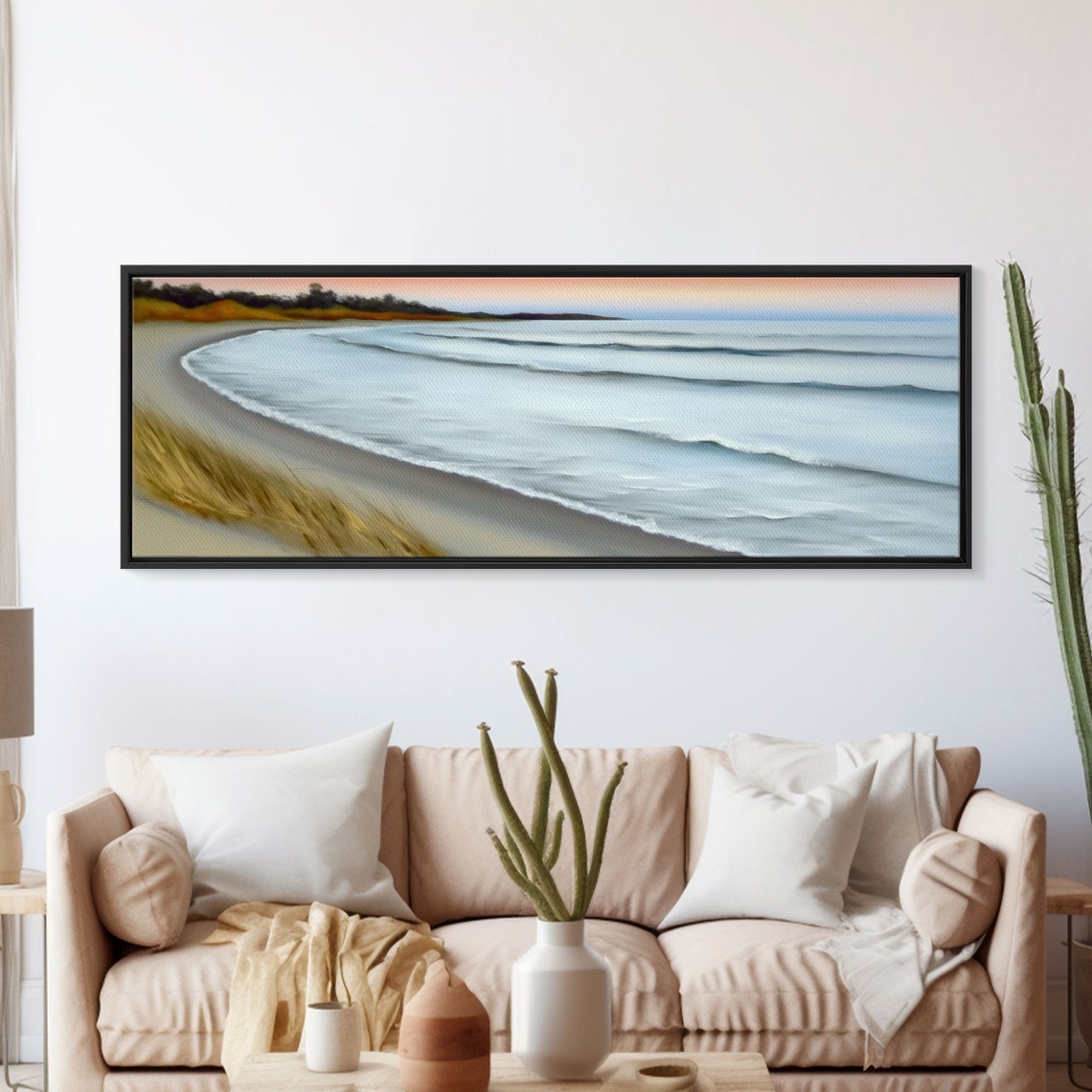 Minimalist Beach Cove Pastel Waves Sandy Shoreline Serene Art Poster - Image 5