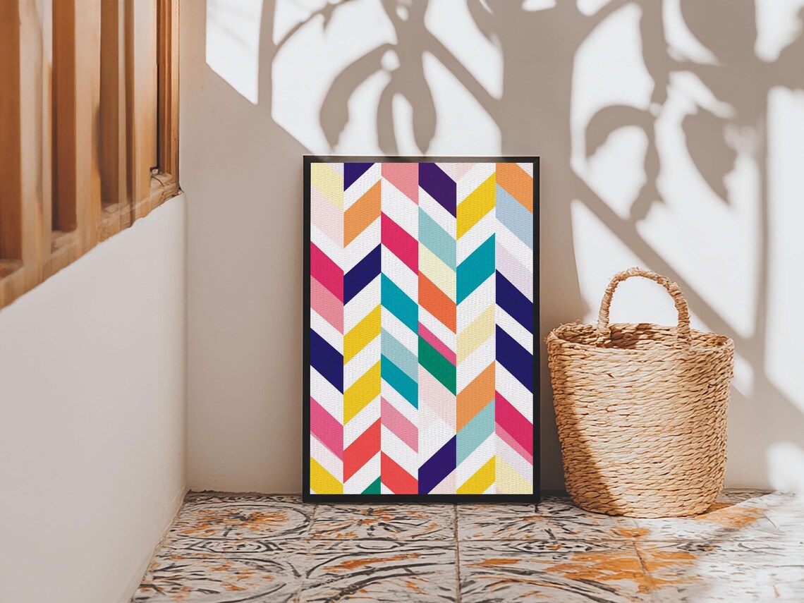 Pastel Chevrons Wall Art Framed Print Wood Framed Wall Art Framed Wall Art Gift Idea Home Decor Nuevart