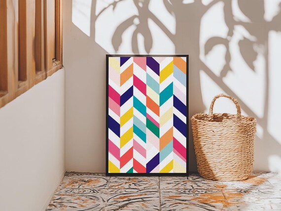 Pastel Chevrons Wall Art Framed Print Wood Framed Wall Art Framed Wall Art Gift Idea Home Decor Nuevart