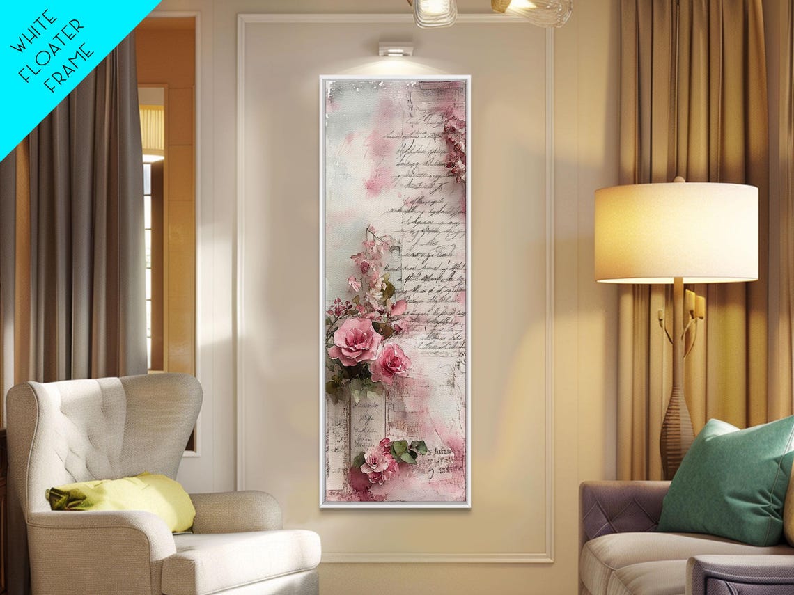 Pink Roses French Script Letters Vintage Romantic Floral Wall Art - Image 4